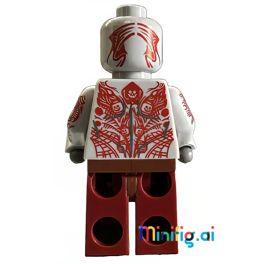LEGO Marvel Super Heroes Drax Minifigure with dual daggers from set 76021, bricklink sh0125, Rear View, B09JX315LF