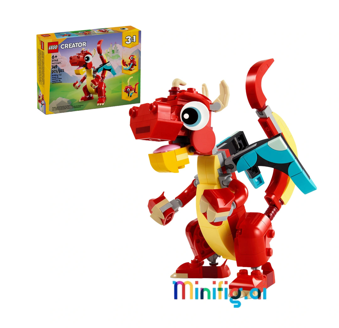 LEGO Creator 31145 Red Dragon: 3-in-1 set transforms into dragon, phoenix, or fish! 149 pieces of mythical fun for ages 6+. #LEGOCreator #3in1Toys