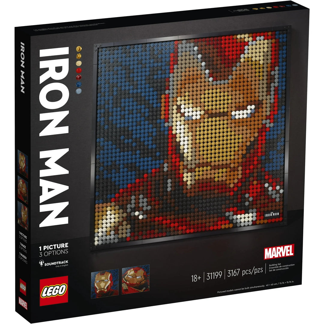 Create Marvel magic with LEGO 31199 Iron Man Art! Build iconic suit portraits, 3,167 pieces. Perfect wall decor for adult superhero fans and collectors.
