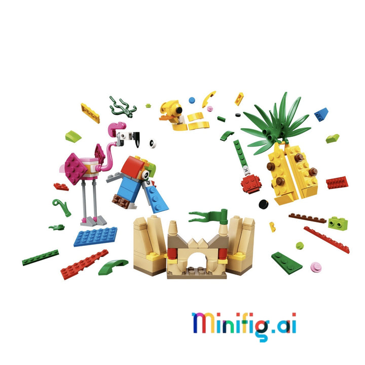 Model: Standing over 8 inches (20 cm) tall, this Stitch figure features movable ears, a rotating head, and articulated claws. He's dressed in a Hawaiian shirt with flower stickers and holds a buildable ice cream cone