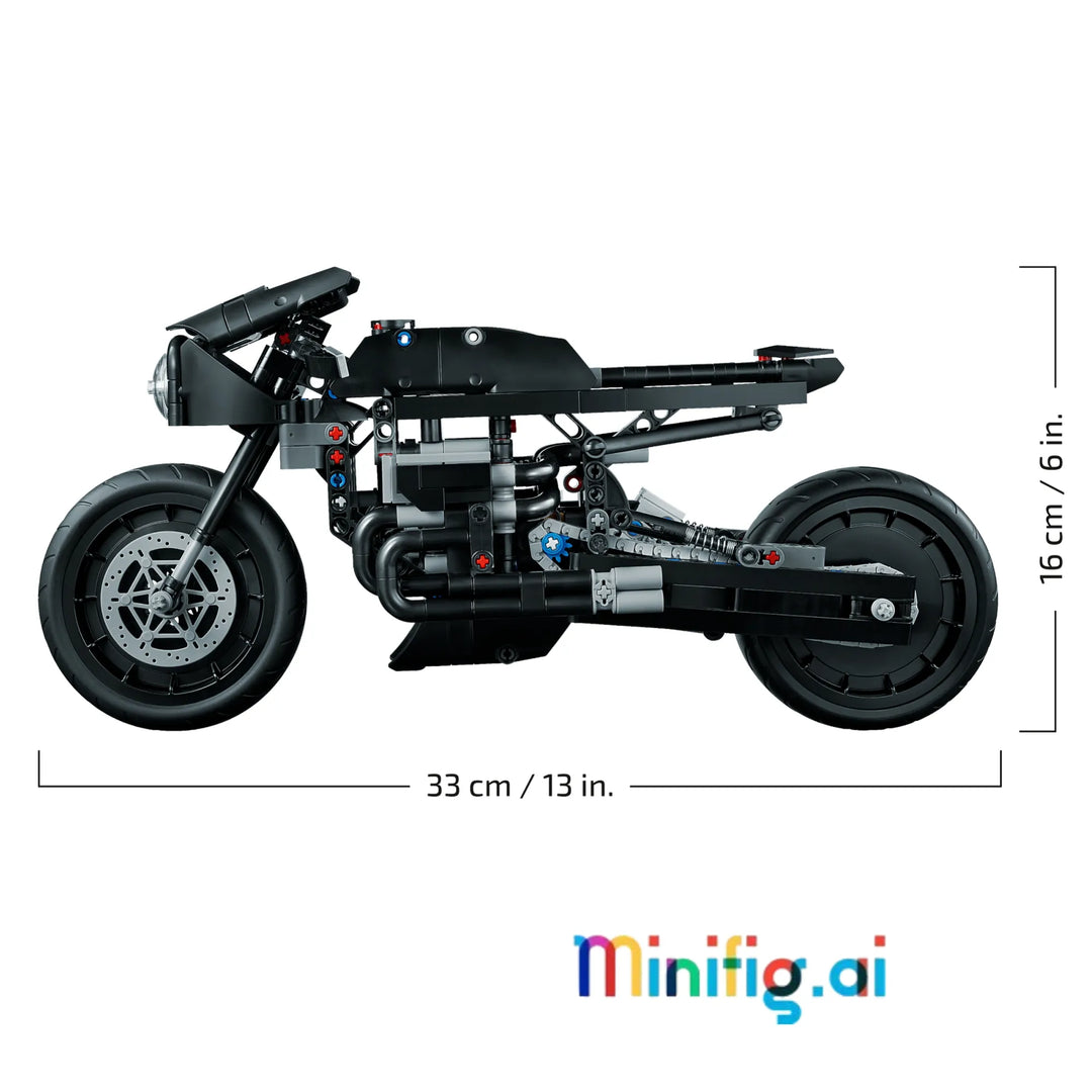 LEGO Technic 42155: The Batman's Batcycle roars to life! Authentic design, working steering, and articulating engine. Great gift for superhero enthusiasts.