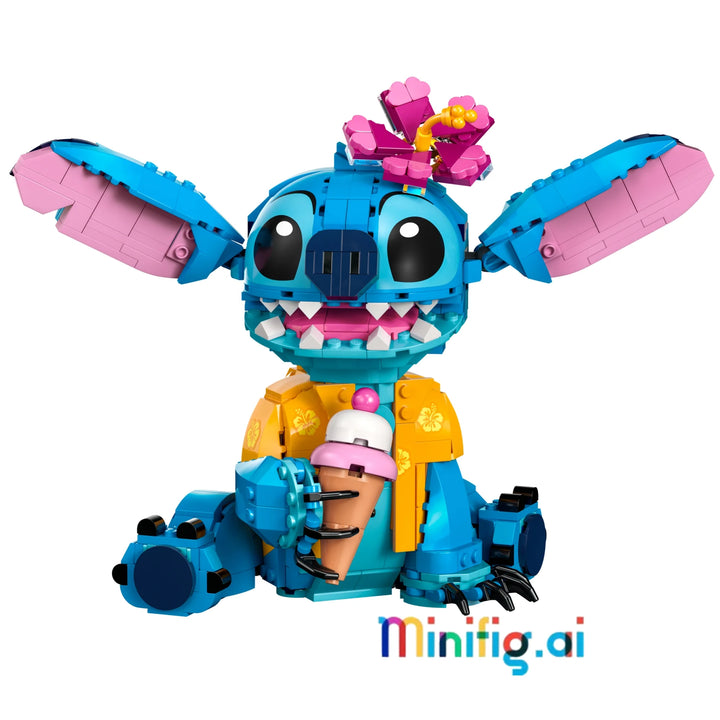 Build & pose LEGO Stitch 43249: Adorable alien with ice cream cone & flower. 8" tall display piece for Disney fans 9+. #LEGODisney #StitchFigure