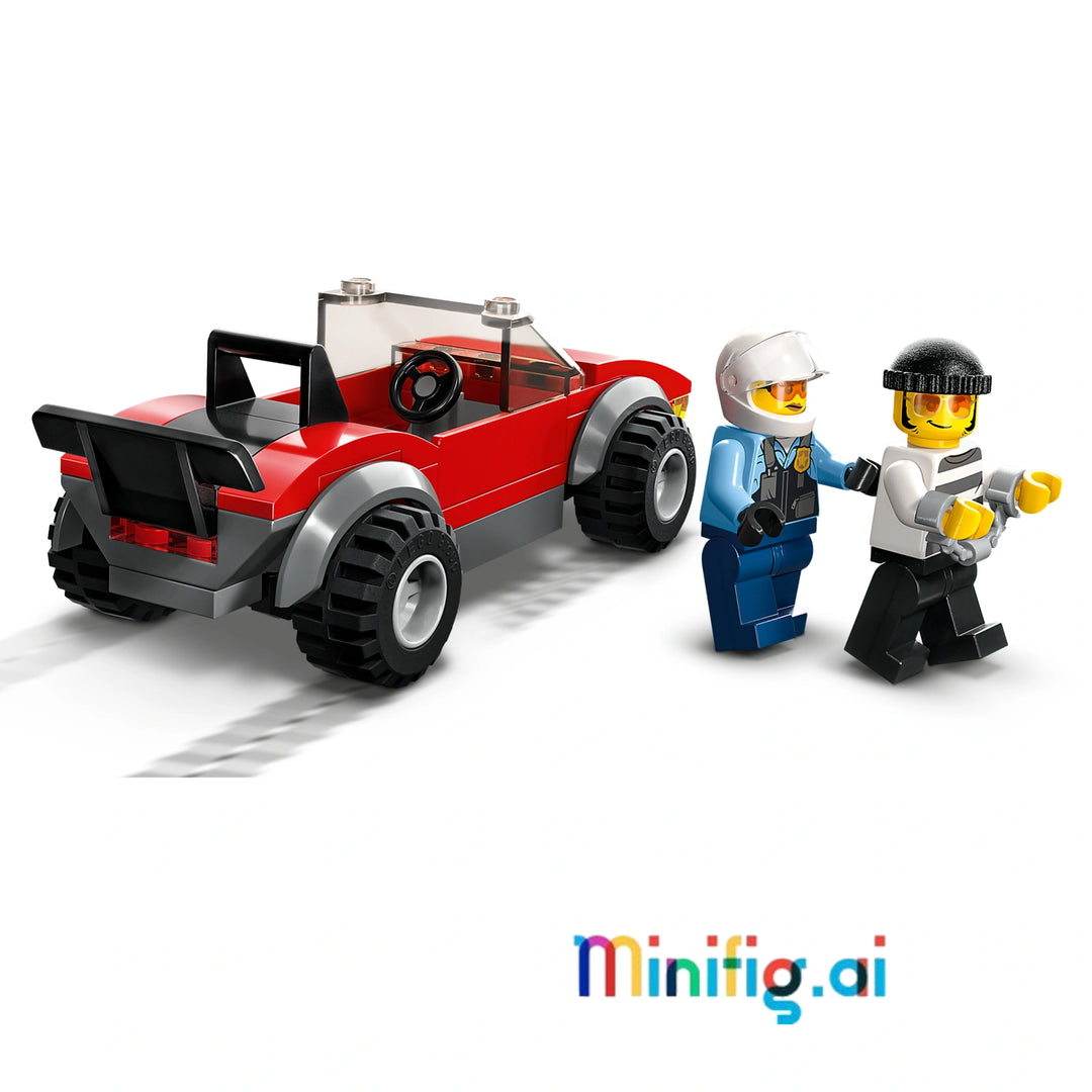 Race into action with LEGO 60392! Build police bike & getaway car. Includes handcuffs & toy money. Ideal for kids 5+. #LEGOVehicles #CityPolice