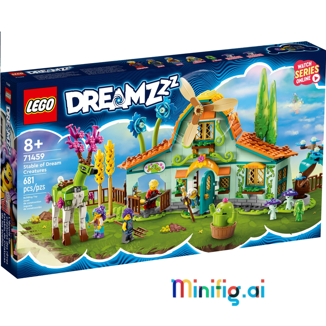 LEGO 71459 DREAMZzz Stable: Build Pegasus or Forest Guardian! 681 pieces, 4 minifigures. Mythical adventures for young dreamers 8+. #LEGOFantasy #DREAMZzzToys