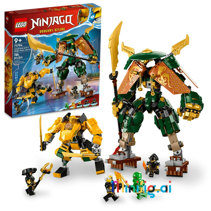 LEGO NINJAGO 71794: Dual mech adventure! 5 minifigures, weapons & 764 pieces. Build, combine & play for ages 9+. #LEGONinja #ActionSet