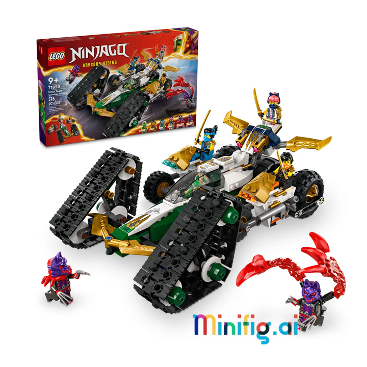 LEGO 71820 NINJAGO Combo: 4-in-1 vehicle transforms! 576 pieces, 6 minifigures. Build glider, racer & bikes. Ninja action for 9+. #LEGONinjago #ComboVehicle