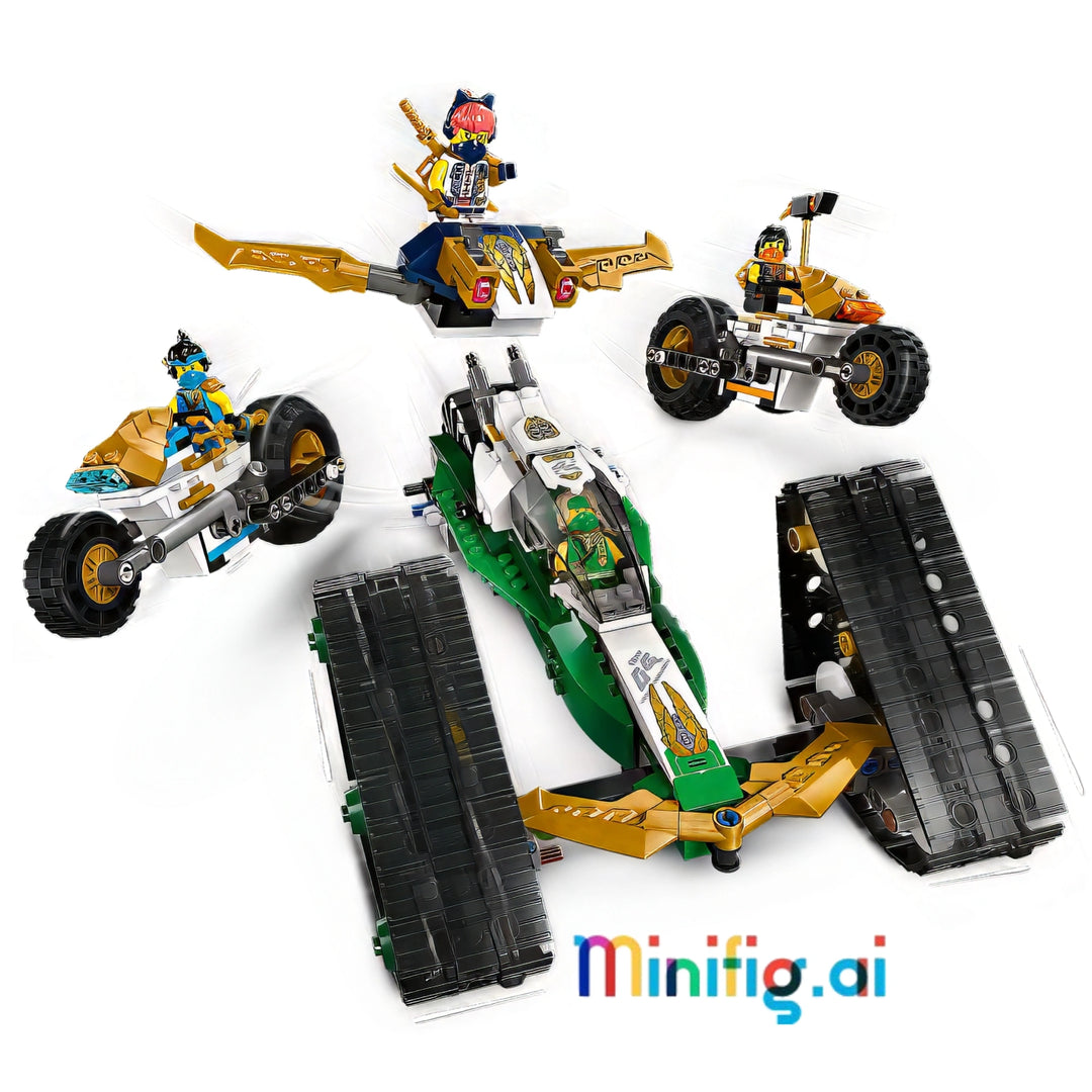 LEGO NINJAGO 71820: Team vehicle splits into 4! Glider, racer & 2 bikes. 6 minifigures for epic battles. Ages 9+. #LEGOGift #NinjaAdventure