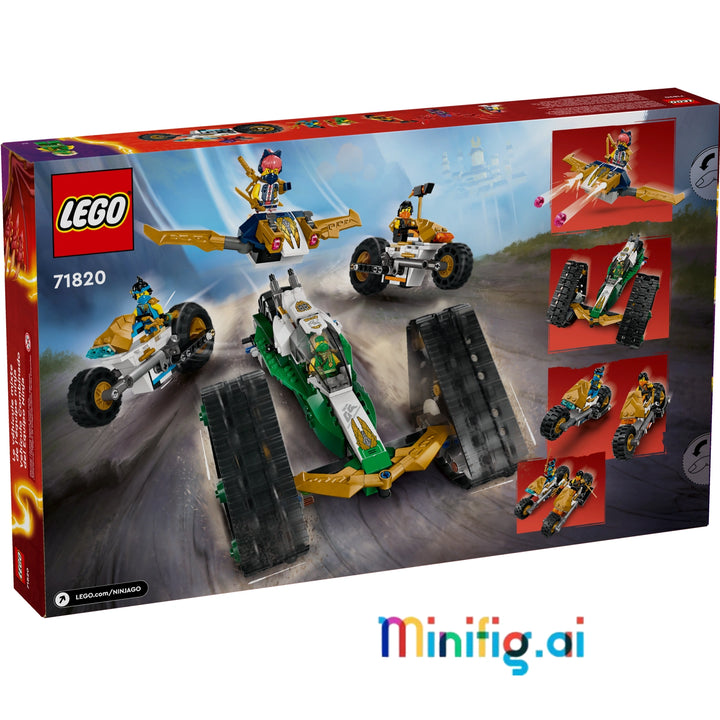 Dive into NINJAGO action! LEGO 71820 with 4-in-1 vehicle, 6 minifigures. 576 pieces of ninja excitement for 9+. #LEGOAdventure #NinjaVehicle