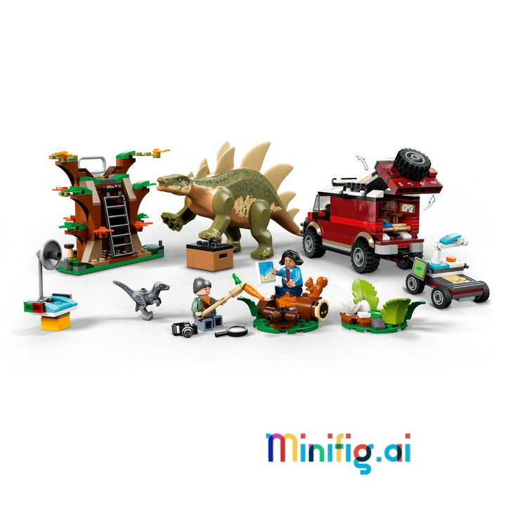 Unleash prehistoric fun with LEGO 76965! Jurassic World Stegosaurus set features dinosaurs, vehicle, and tree lookout. Ideal gift for young explorers.