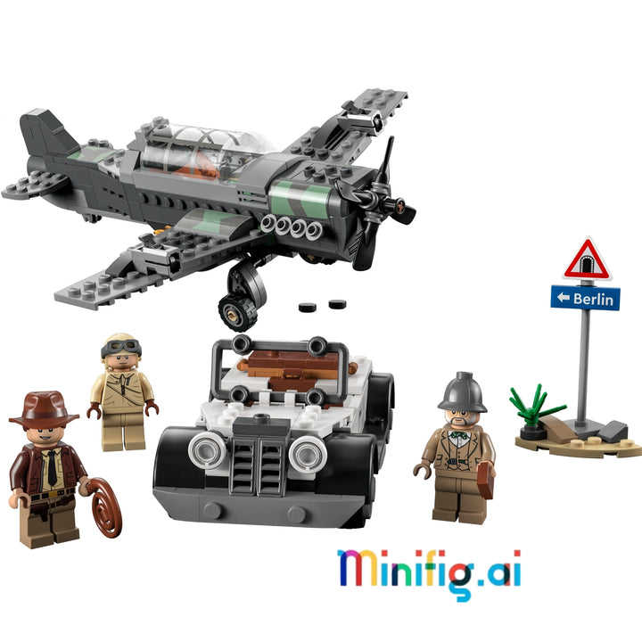 LEGO Indiana Jones 77012: Last Crusade Fighter Plane Chase. 387-piece set with car, plane, and Indy minifigure. Ideal gift for adventure seekers 8+.