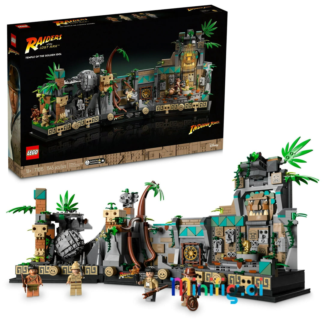LEGO 77015 Indiana Jones set: Temple of the Golden Idol adventure awaits! 1,545 pieces, 4 minifigures, and movie-accurate details. Perfect for adult collectors.