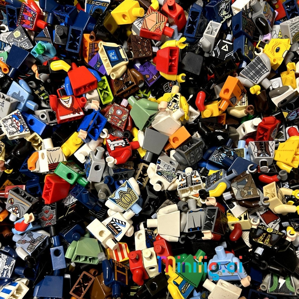 Genuine LEGO minifigure torsos in assorted colors with detailed prints. Perfect for custom builds, replacements & collections. 100% authentic LEGO quality guaranteed.