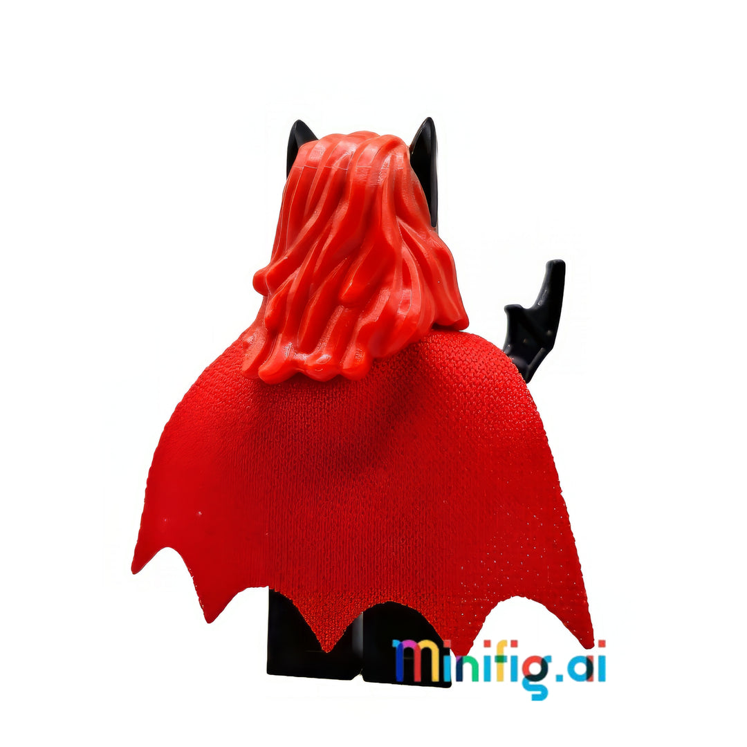 DC Super Heroes Batwoman minifigure with red cape and batarang from sets 76111 & 76122, sh0522, Rear View, B07JJ8Q6J3