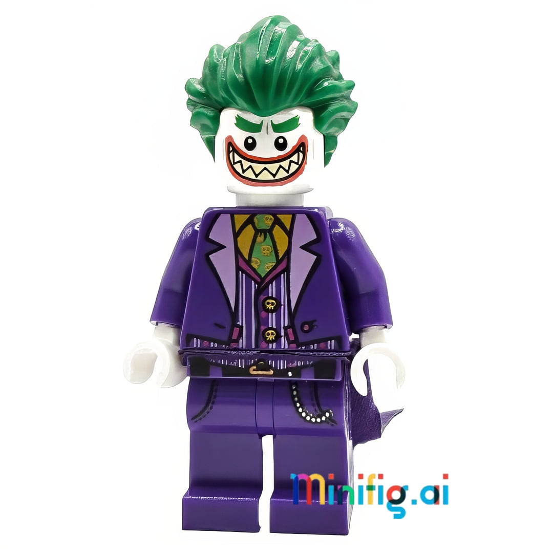 DC Super Heroes Joker minifigure with purple suit torso from sets 211702 & 30523, sh0354, Front View, B01MQSSU9Q