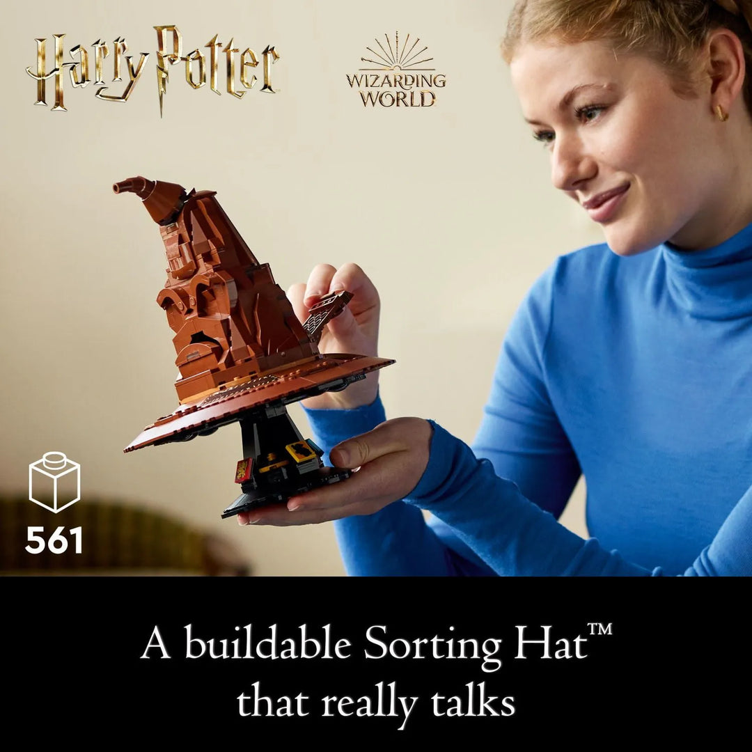 Discover LEGO Harry Potter 76429: Talking Sorting Hat! Interactive features, authentic Hogwarts house sounds, and display stand. Ideal for adult builders 18+.