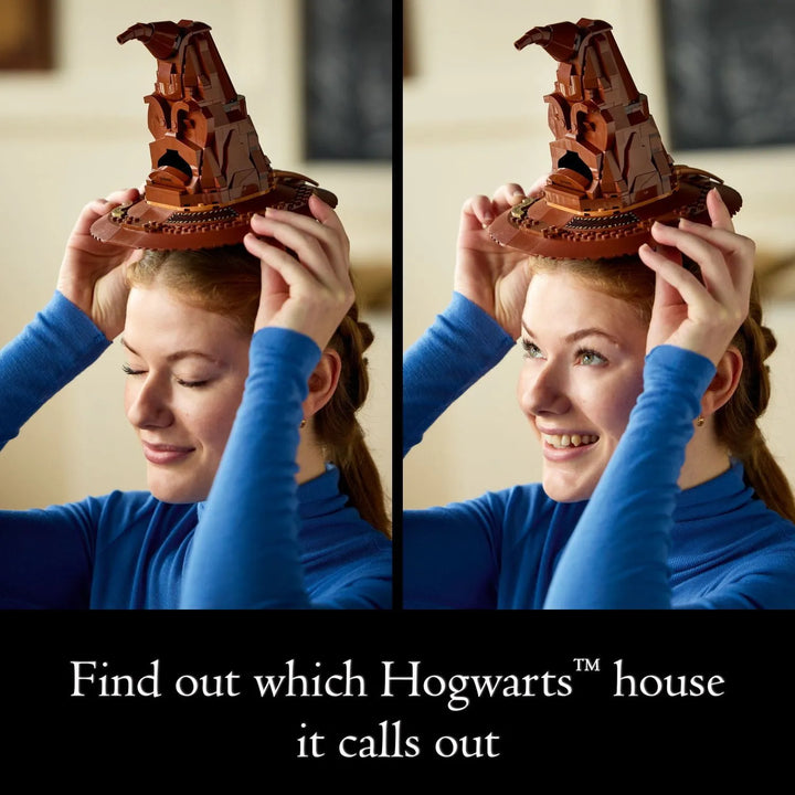LEGO 76429 brings Harry Potter's Sorting Hat to life! Interactive sounds, randomized house sorting, and detailed display stand. Magical building experience.