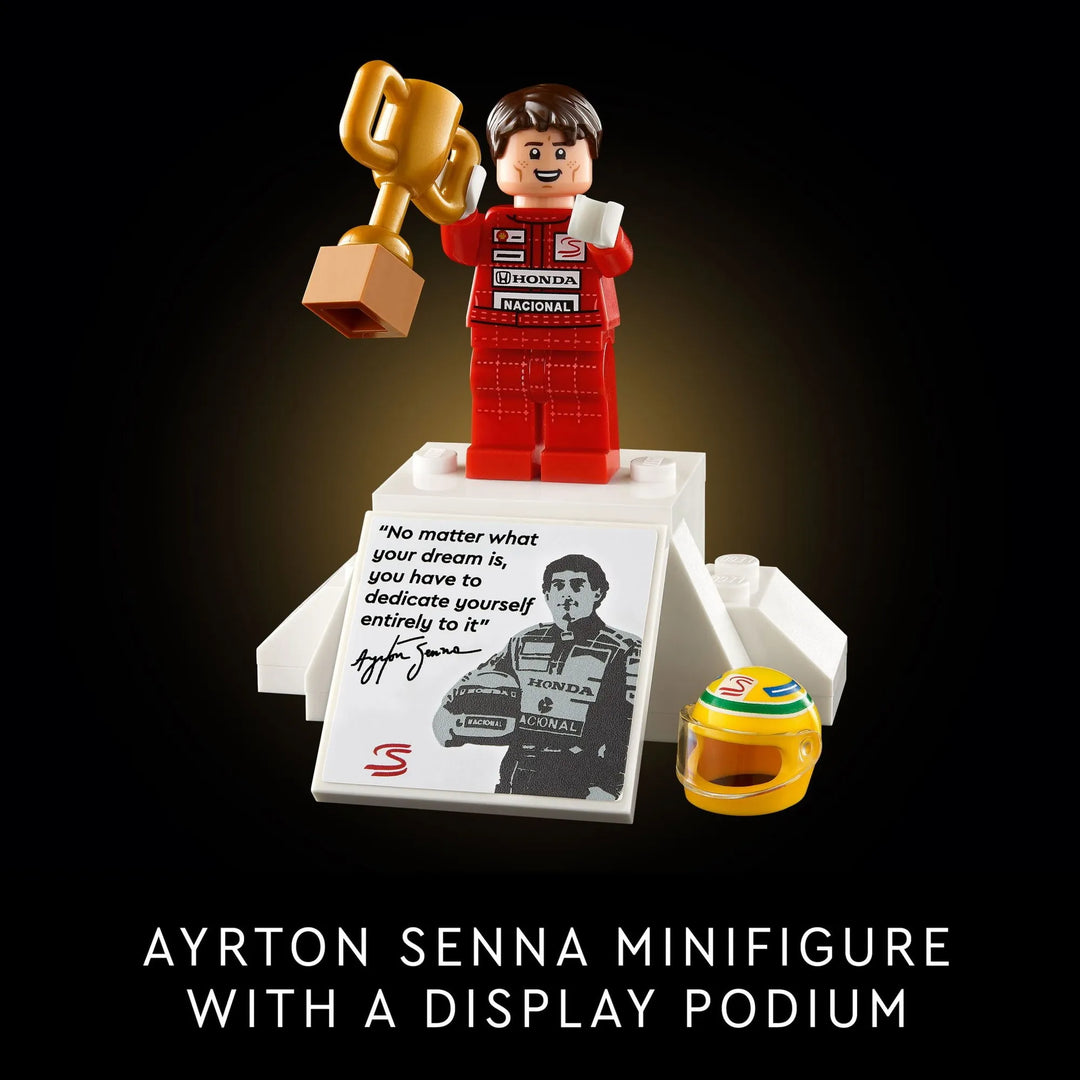 LEGO 10330 F1 Legend: McLaren MP4/4 replica. Functioning steering, suspension. Senna minifigure with quote display. 18+ collector's item.