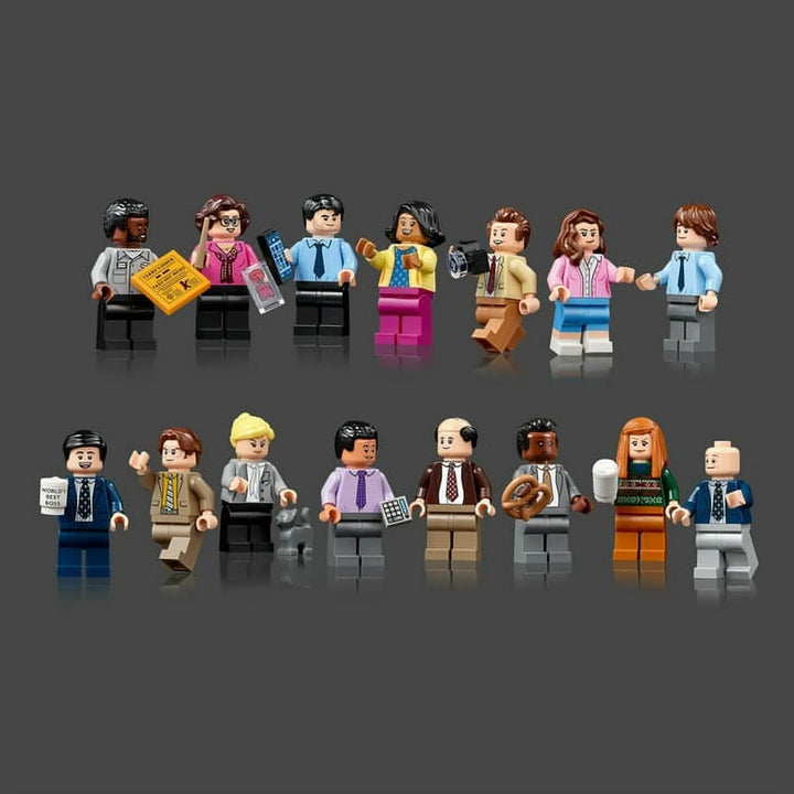 LEGO The Office Set: 1,164-piece build. 15 minifigures with accessories. Removable Michael's office. Adult construction. TV sitcom tribute.