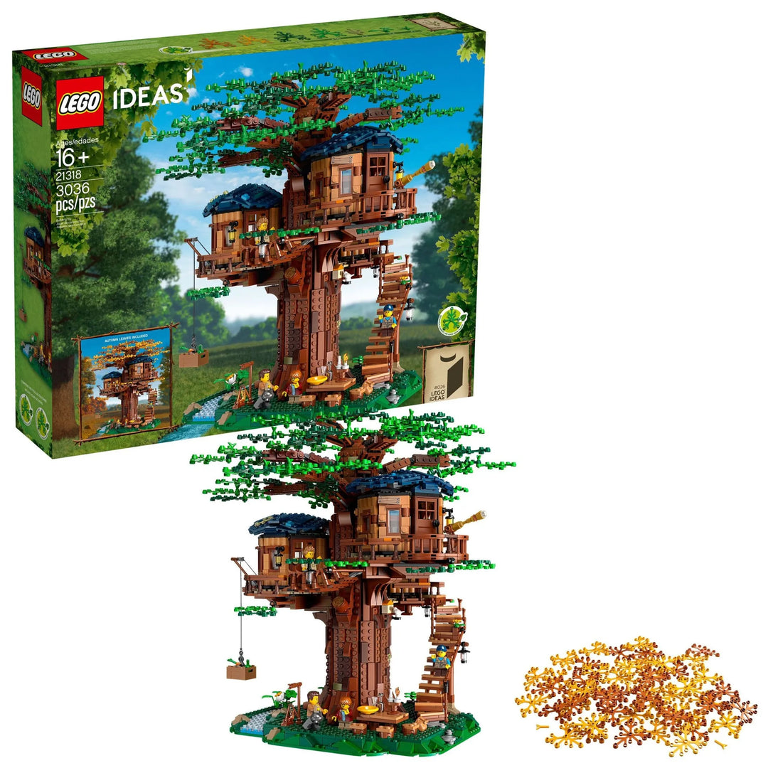 21318 LEGO Treehouse: Intricate 3,036-piece set. 3 furnished cabins, seasonal options. 4 minifigures. Sustainable elements. 16+ nature-inspired build.