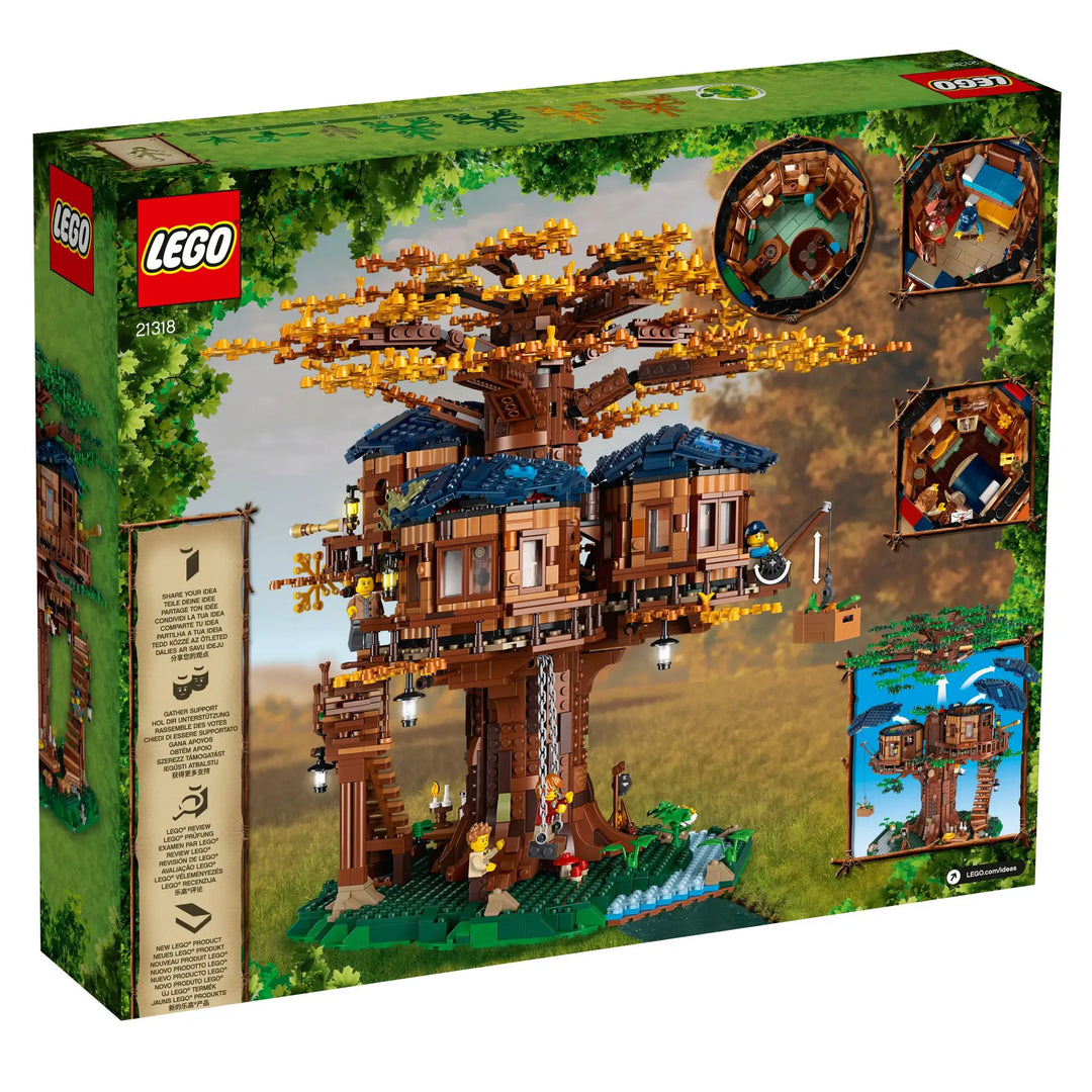 LEGO Treehouse Adventure: Set 21318. 3 detailed cabins, changeable leaves. 4 figures, accessories. 16+ build. Ideal gift for LEGO and nature enthusiasts.