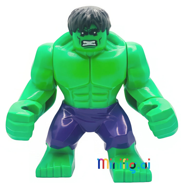 LEGO Marvel Super Heroes Hulk Minifigure in Dark Purple Pants From Set 76018, bricklink sh0095, Front View, B01N6F8479