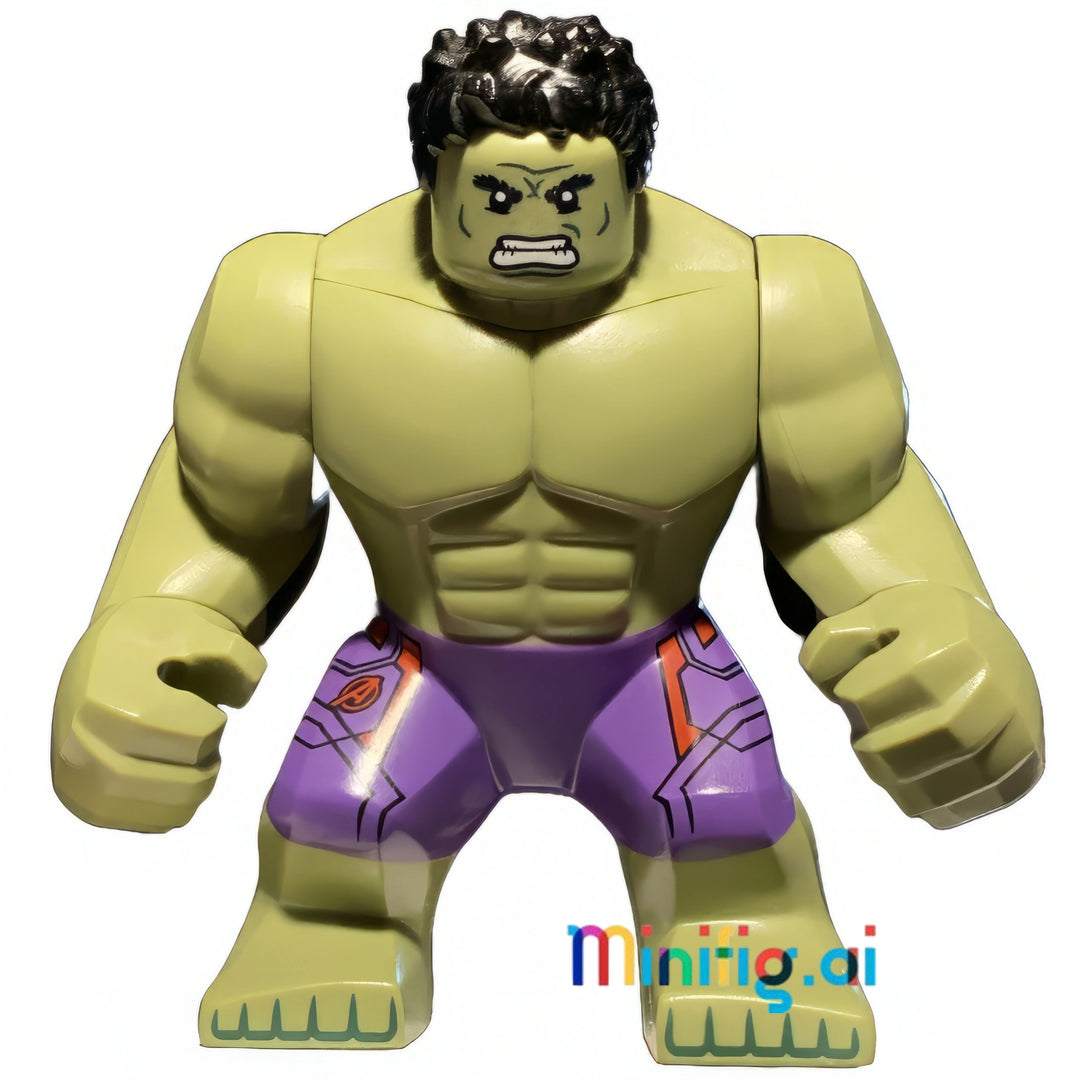 LEGO Marvel Super Heroes Hulk Minifigure in Darl Purple Pants From Sets 76031 & 76041, bricklink sh0173, Front View, B0989DHGG2