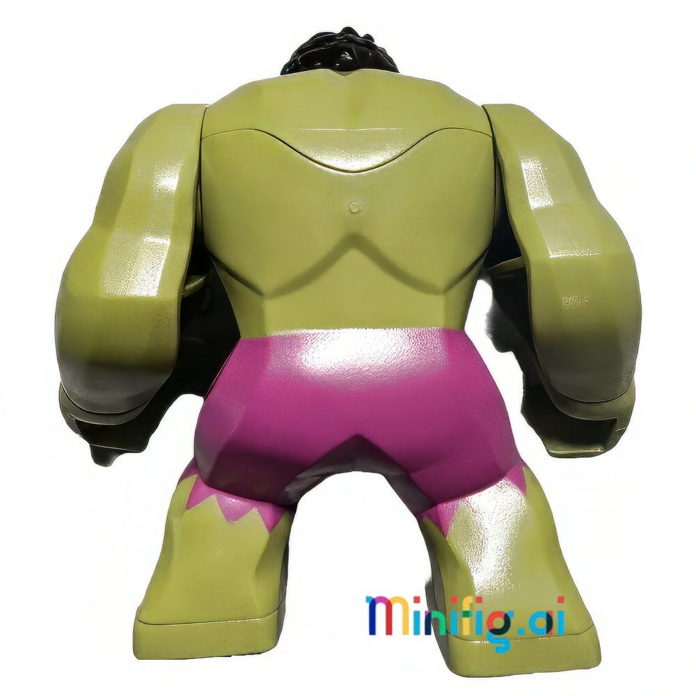 LEGO Marvel Super Heroes Hulk Minifigure with Black Hair in Magenta Pants From Set 76152, bricklink sh0643, Rear View, B06X1BNYWJ