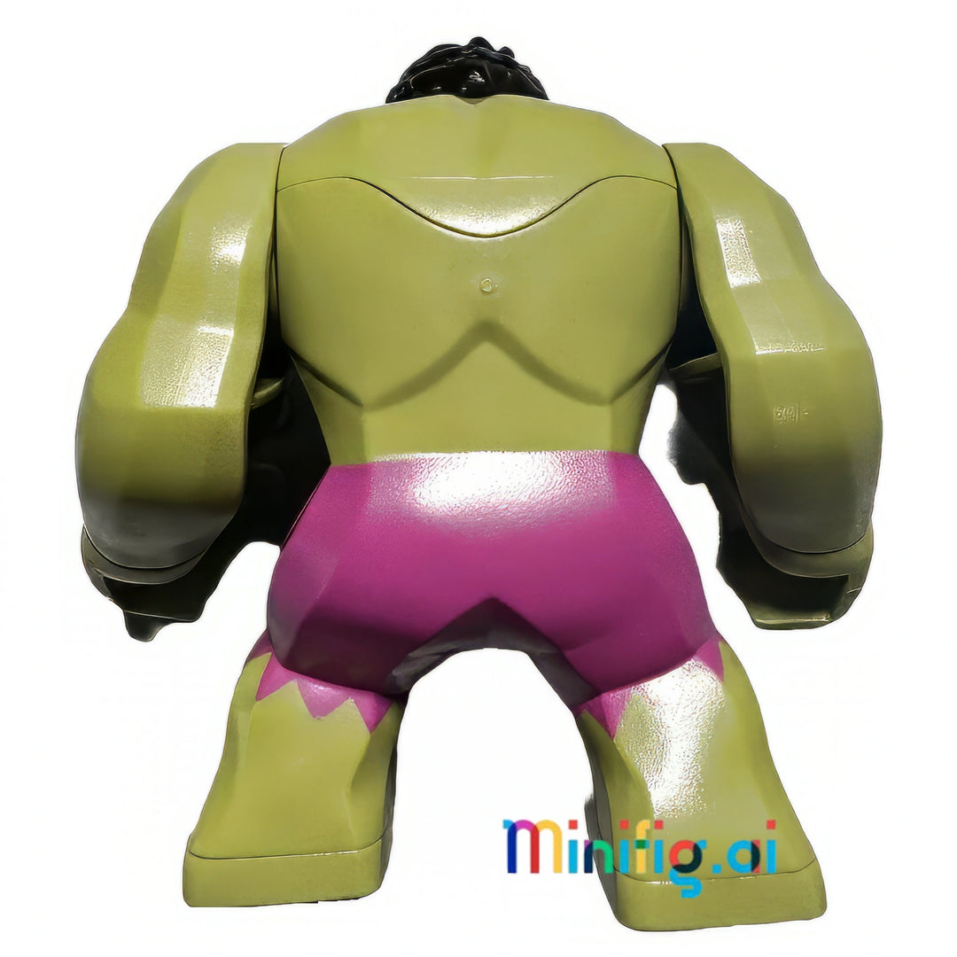 LEGO Marvel Super Heroes Hulk Minifigure with Black Hair in Magenta Pants From Set 76152, bricklink sh0643, Rear View, B06X1BNYWJ