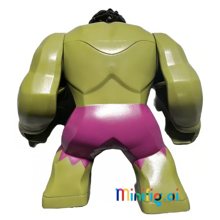 LEGO Marvel Super Heroes Hulk Minifigure with Black Hair in Magenta Pants From Set 76152, bricklink sh0643, Rear View, B06X1BNYWJ