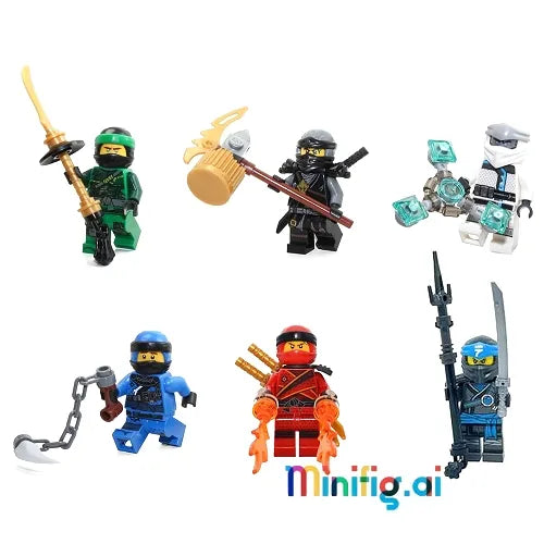 LEGO Ninjago Masters of Spinjitzu Combo Foil Pack - Set of 6 Minifigures (Lloyd, Jay, Cole, Zane, Kai, and Nya), Front View, 891949, B07KG4H3L6