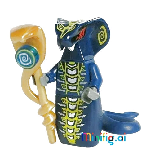 LEGO Ninjago Skales Minifigure with Gold Serpent Staff From Sets 9444 & 9446, Front Side, njo040, B088B9MBSX