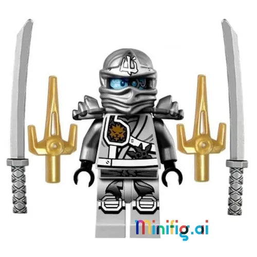 LEGO Ninjago Titanium Ninja Zane Minifigure with 4 Weapons From Sets 70748 & 71217 Front View, njo111, B077BQ2LB6