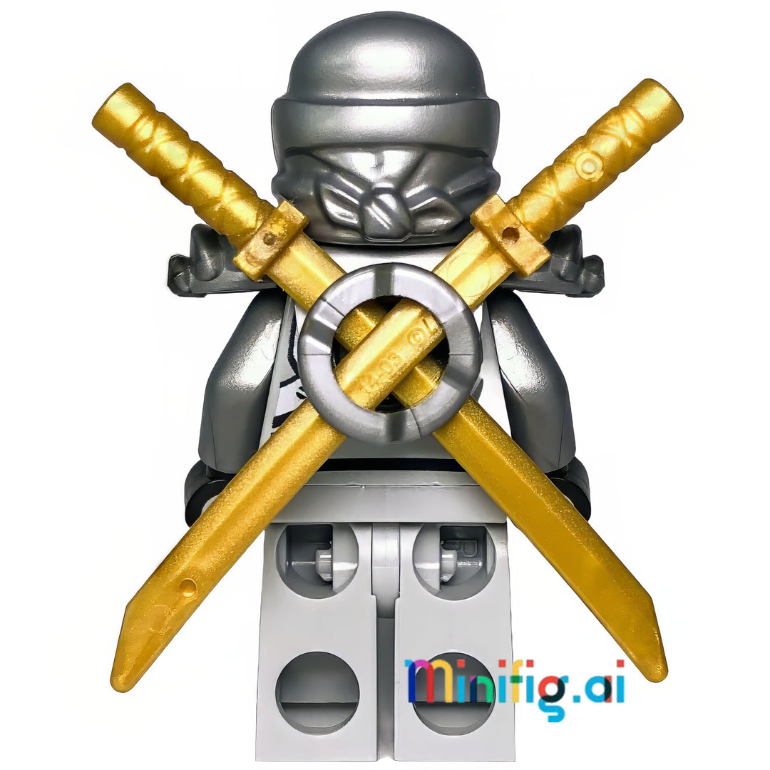 LEGO Ninjago Titanium Ninja Zane Minifigure with 4 Weapons From Sets 70748 & 71217 Rear View, njo111, B077BQ2LB6