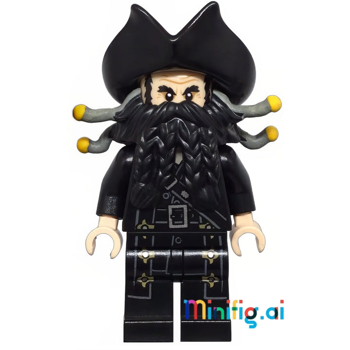 LEGO Pirates of the Caribbean Blackbeard Minifigure From Sets 4192 & 4195, bricklink poc007, Front View, B01N2SAV40