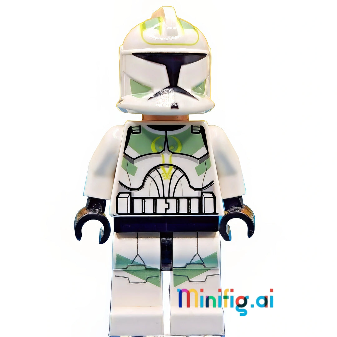 LEGO Star Wars Sand Green Clone Trooper Minifigure with Blaster from set 7913, Front View, sw0298, B004KEIE96