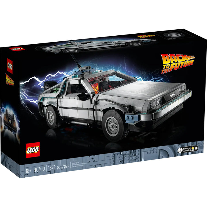 LEGO 10300 DeLorean: Iconic time machine, 1,872 pieces. 3 movie versions, gull-wing doors, flux capacitor. Doc & Marty figures. Adult set, perfect for BTTF fans.