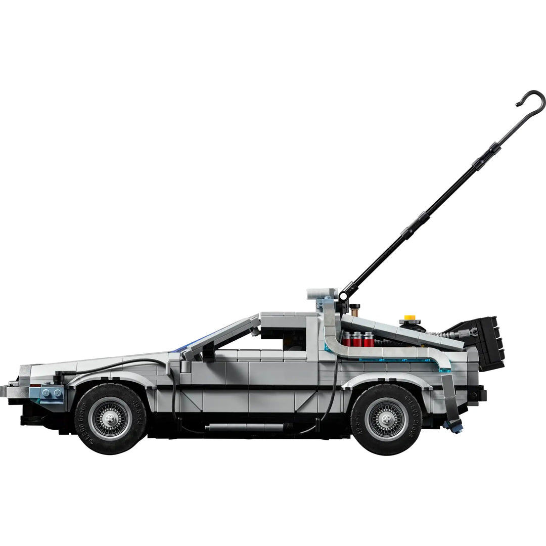 LEGO Time Machine: 3-in-1 DeLorean model. Fold-down wheels, opening doors. Includes hoverboard, plutonium case. Display-worthy Back to the Future tribute.
