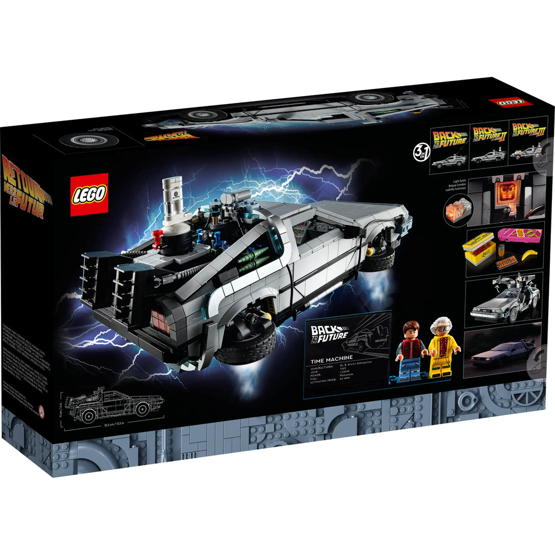 LEGO 10300 Time Machine: Buildable DeLorean with interchangeable parts. Light-up features, movie accessories. Adult LEGO set, 1,872 pieces. BTTF collectible.