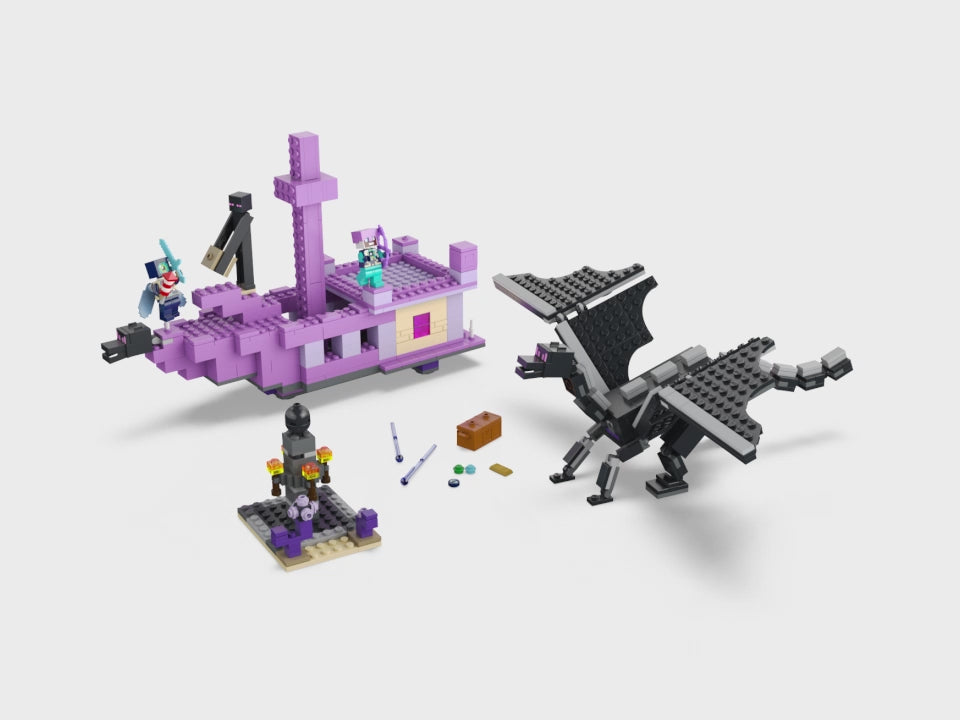 Experience Minecraft's End in LEGO form! Set 21264 with Ender Dragon, End Ship, and 5 figures. Ideal gift for block-building fans ages 8 and up.