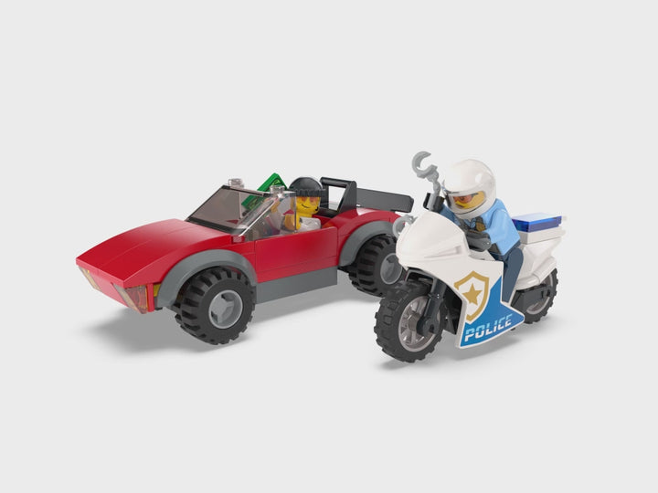 Stop the getaway with LEGO 60392! Police bike pursues speedy car. Simple build, big excitement for young LEGO fans 5 & up. #LEGOAction #CityPolice