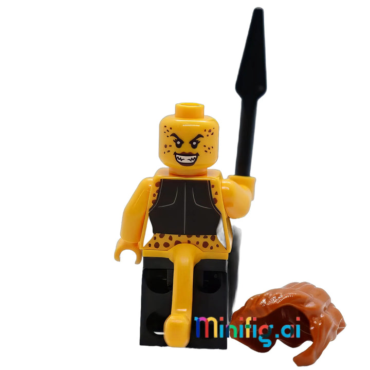 Unleash the Cheetah's fury in your LEGO DC collection! Features spotted yellow design, black outfit, and warrior spear. Perfect for superhero storytelling.
