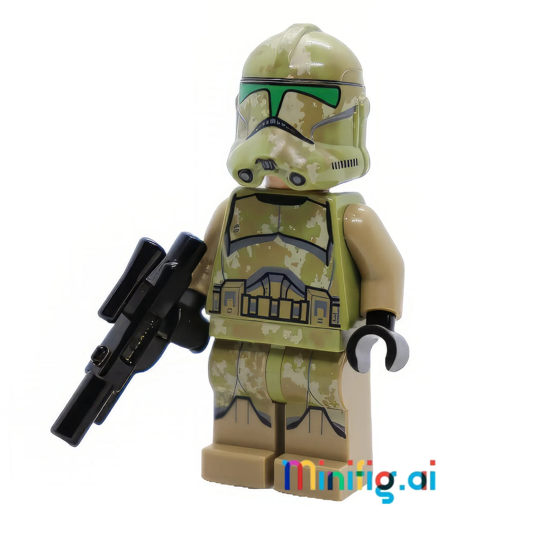 Command jungle warfare with LEGO Kashyyyk Clone Trooper! Features camouflage armor, tactical design, and combat blaster. Essential for Clone Wars displays.