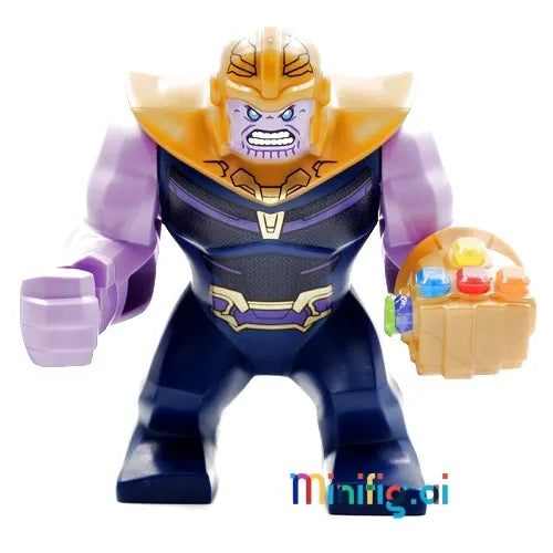 Get the LEGO Thanos minifigure with Gauntlet and 6 Infinity Stones from Infinity War. Perfect for Marvel fans and LEGO collectors who love epic battles!