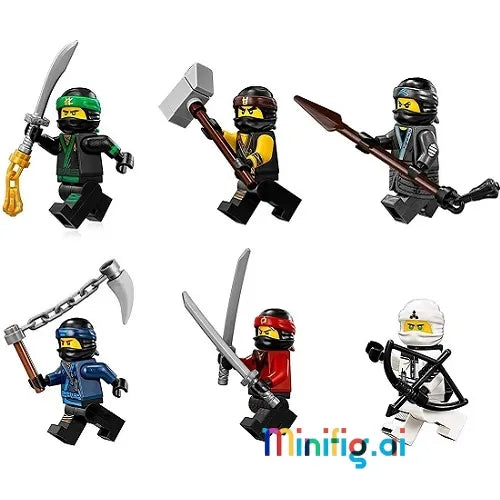 Get the LEGO Ninjago minifigures pack! Includes Lloyd, Cole, Kai, Jay, Zane, and Nya in cool ninja outfits. Ninja heroes for awesome LEGO adventures!