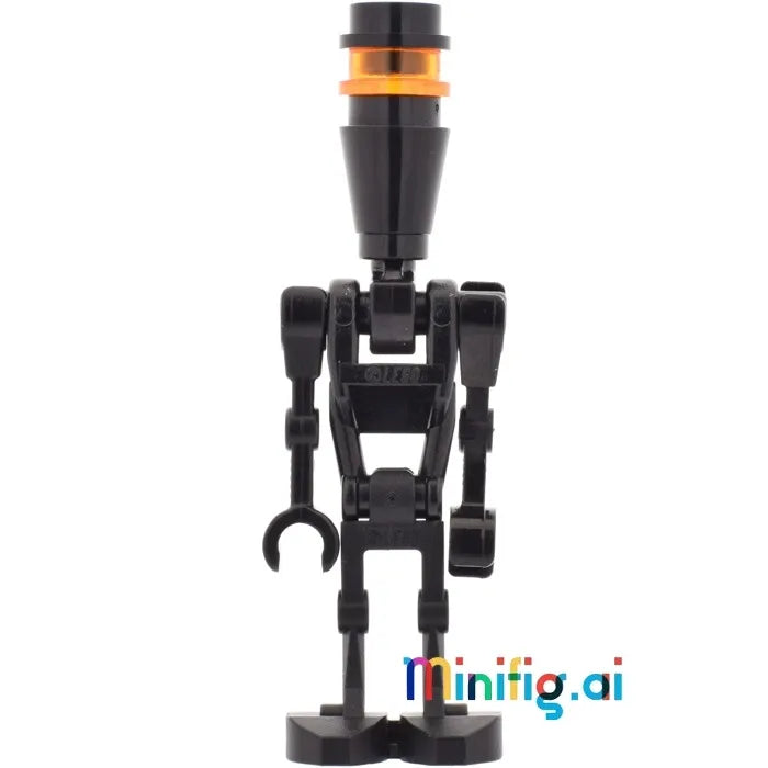 LEGO Star Wars Black Elite Assassin Droid minifigure: sleek black metallic design, detailed printing, unique collectible for Star Wars fans.