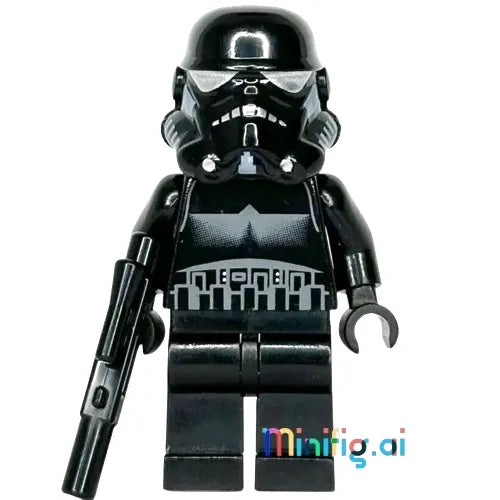 LEGO Star Wars Imperial Black Shadow Trooper has a fierce scowl, black armor with silver lines, and a blaster—perfect for unique Star Wars LEGO fans!