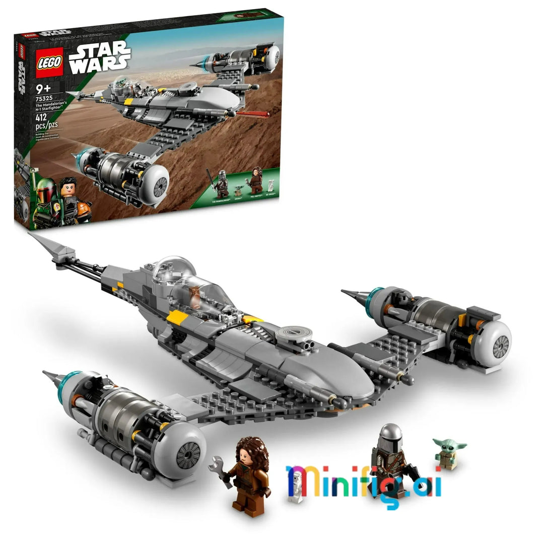 LEGO 75325: Mandalorian's N-1 Starfighter. Iconic Star Wars ship, 412 pieces. Features Mando, Grogu, Peli Motto. Ages 9+. Authentic details, play features.