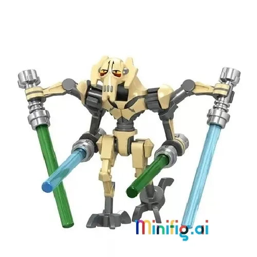 Discover the LEGO Star Wars General Grievous tan armor minifigure from set 8095. Four arms, yellow eyes, and tan armor for kids and collectors!
