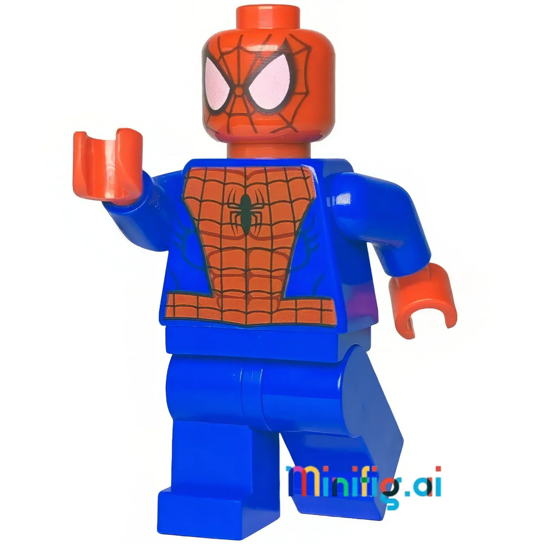 LEGO Marvel Spider-Man minifigure with iconic red and blue costume, detailed web pattern printing, and classic mask design. 
