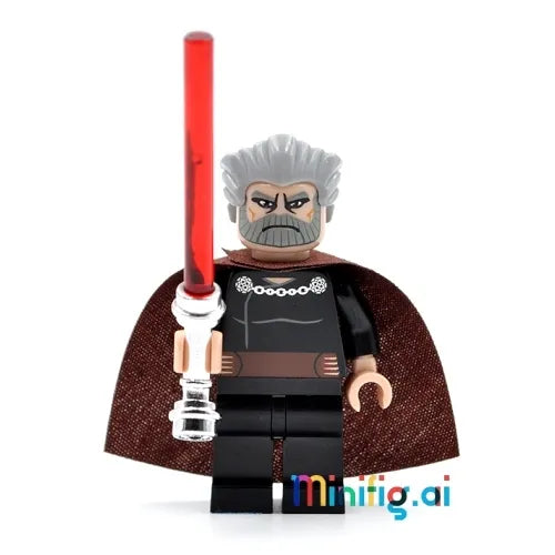 Lego Star Wars Count Dooku Minifigure with Chrome Curved Hilt Lightsaber from Sets 9515 & 7752,  Front View, SW0224, B001R99MUC